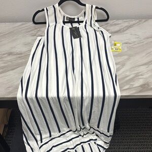 White and Navy Striped Sleeveless Dress